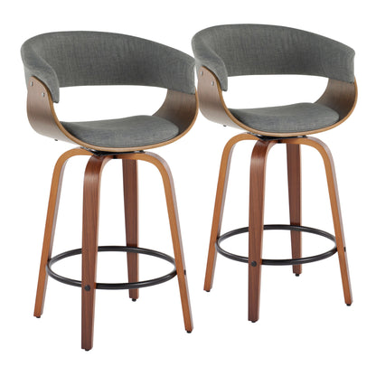 Vintage Mod - Mid Century Modern Fixed Height Counter Stool & Swivel With Round Footrest (Set of 2)