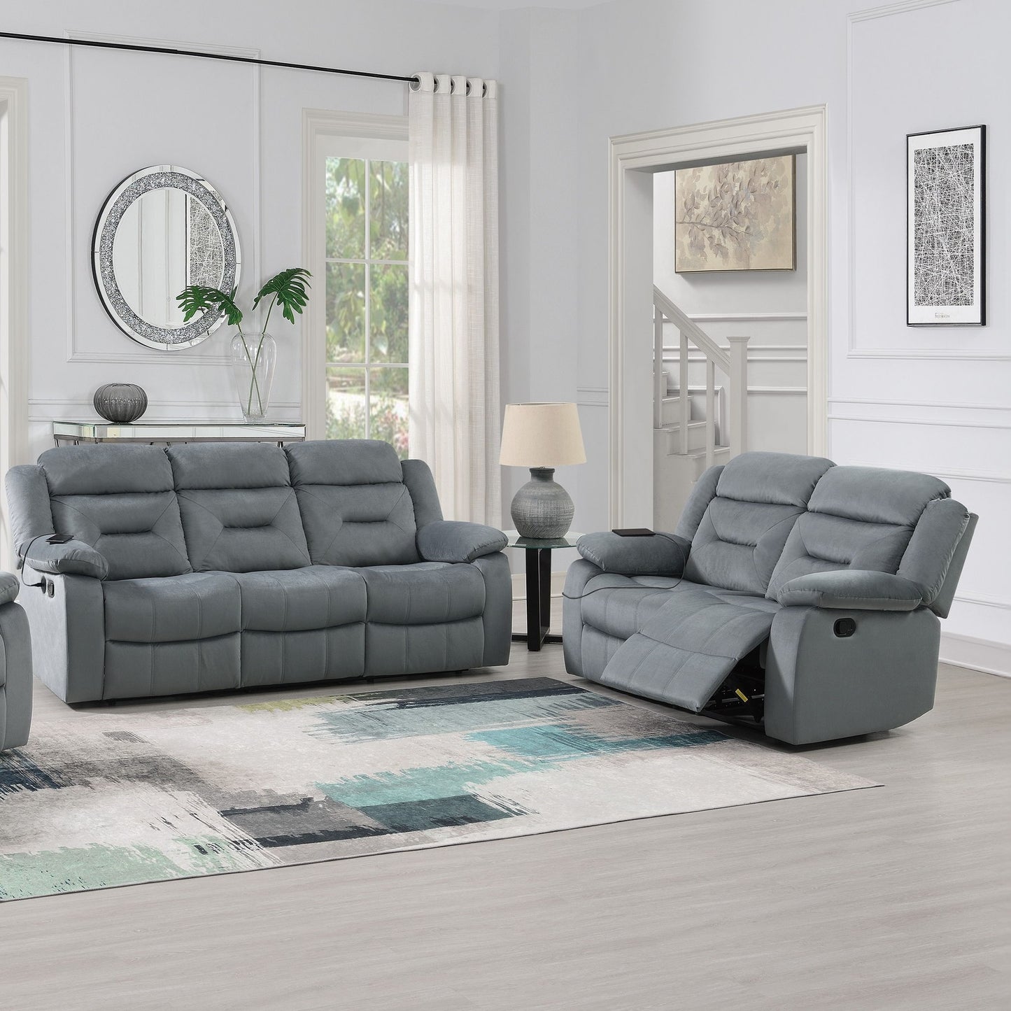 Contemporary Living Room Set With Pillow Arms And Headrest Support