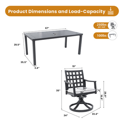 Modern Classic Outdoor Patio Dining Set, Rectangular Table & Dining Chairs, Rust Free, Weather Resistant