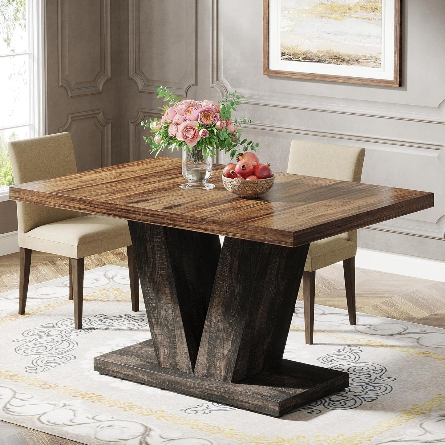 Dining Table With Pedestal Base For 4 - 6 People