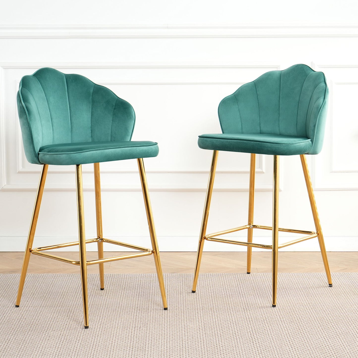 Elegant Shell Shape Velvet Bar Chair (Set of 2)