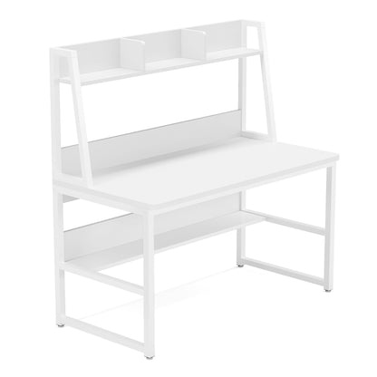 Computer Desk With Hutch And Bookshelf, Compact Home Office Workstation - White