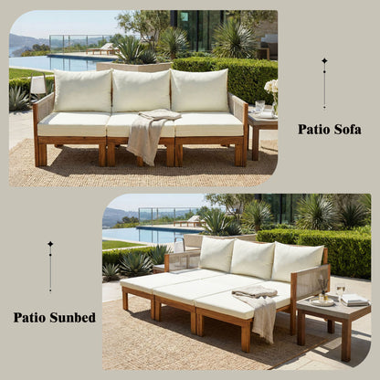 Outdoor Daybed, Patio Sofa Bed, 3 Seat Convertible Sunbed