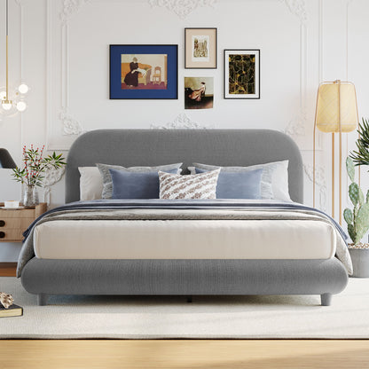 Upholstered Platform Bed With Thick Solid Frame And Stylish Curve-Shaped Design