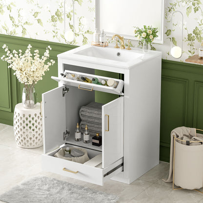 Modern Bathroom Vanity With Integrated Ceramic Sink, 2 Door Cabinet With Tip-Out Drawer