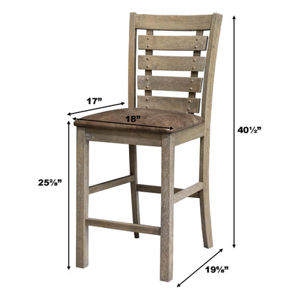 Dining Counter Height Chairs Modern Farmhouse Rustic Look Distressed Design Ladderback Solid Wood (Set of 2) - Grayish Brown