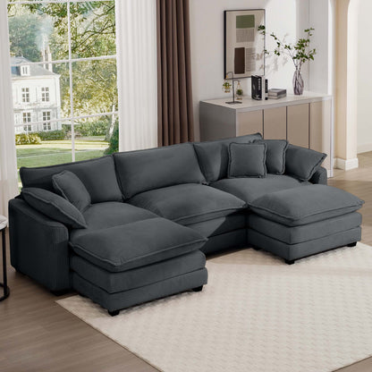 Modern Oversized Modular Cushion Sofa With Ottoman, Low Back, Deep Seating Sofa Set