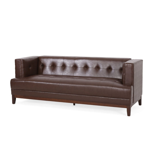 Mid Century Modern 3 Seater Sofa With Tufted Stitching - Dark Brown