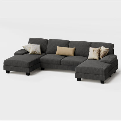 Furmax Sectional Couches for Living Room, U-Shaped Sofa Couch with Linen Fabric, 4 Seat Sofa Set with Double Chaise for Apartment (Fabric, Grey)