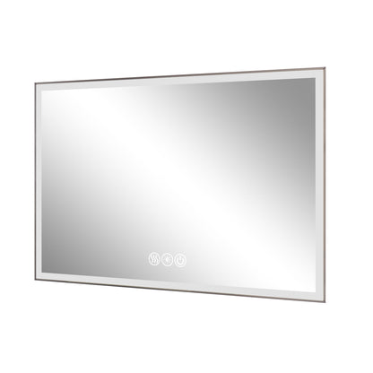 Modern LED Bathroom Vanity Mirror With Aluminum Frame, 45° Beveled Lights, Anti Fog - Silver