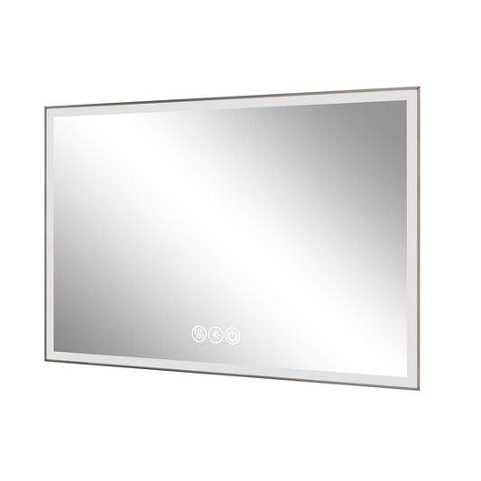 Modern LED Bathroom Vanity Mirror With Aluminum Frame, 45° Beveled Lights, Anti Fog - Silver