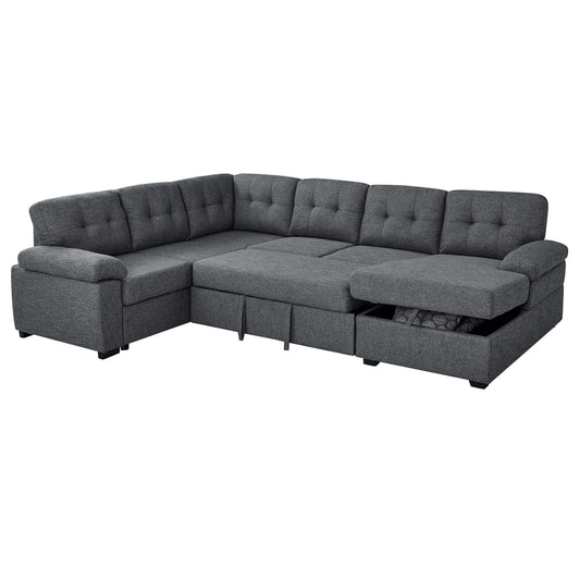 U - Shape Sectional Sleeper Sofa With Storage Chaise