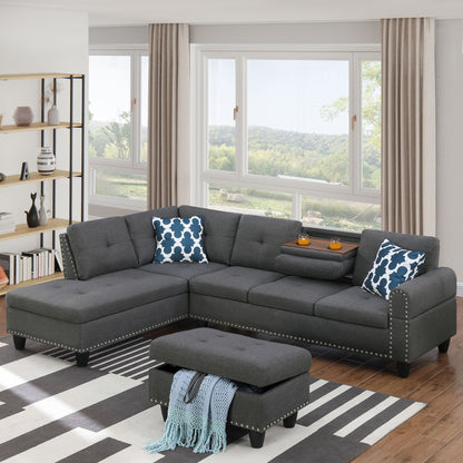 Alger - Left Hand Facing Sofa & Chaise With Ottoman - Dark Gray