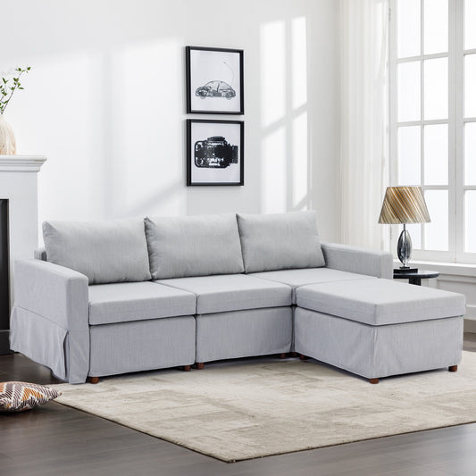 3 Seat Module Sectional Sofa Couch With 1 Ottoman For Living Room, Seat Cushion And Back Cushion Non-Removable And Non-Washable