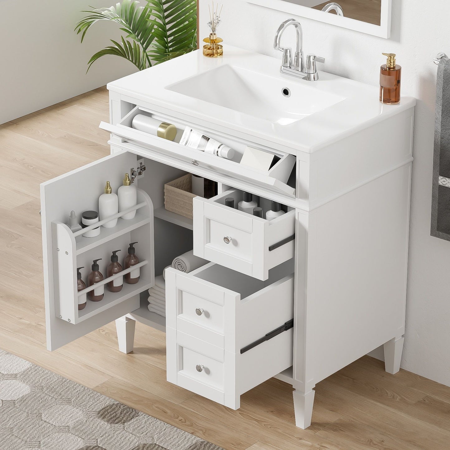 Bathroom Vanity With Top Sink, 2 Drawers & Tip Out Drawer