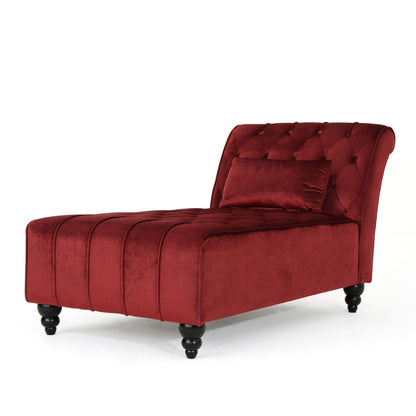 Ethereala - Upholstered Velvet Chaise Lounge With Button Tufted - Garnet