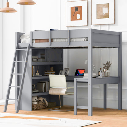 Modern Loft Bed With Desk And Shelves