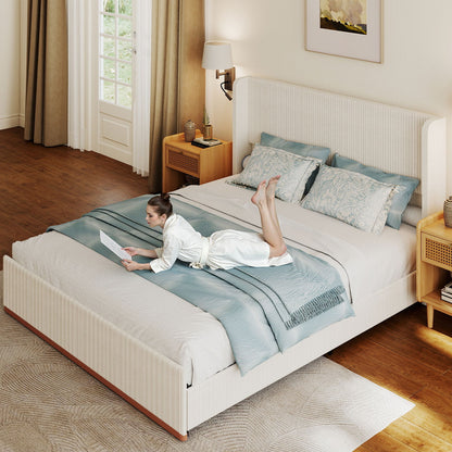 Platform Bed Frame With Wingback Headboard
