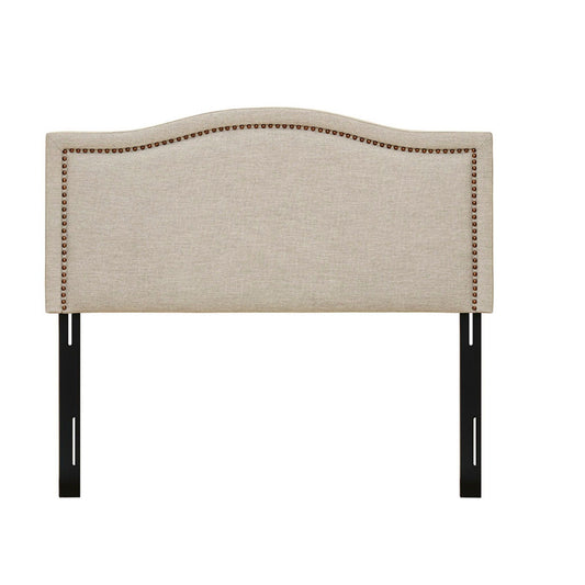 Elegant Panel Headboard With Copper Nailheads And Adjustable Metal Legs