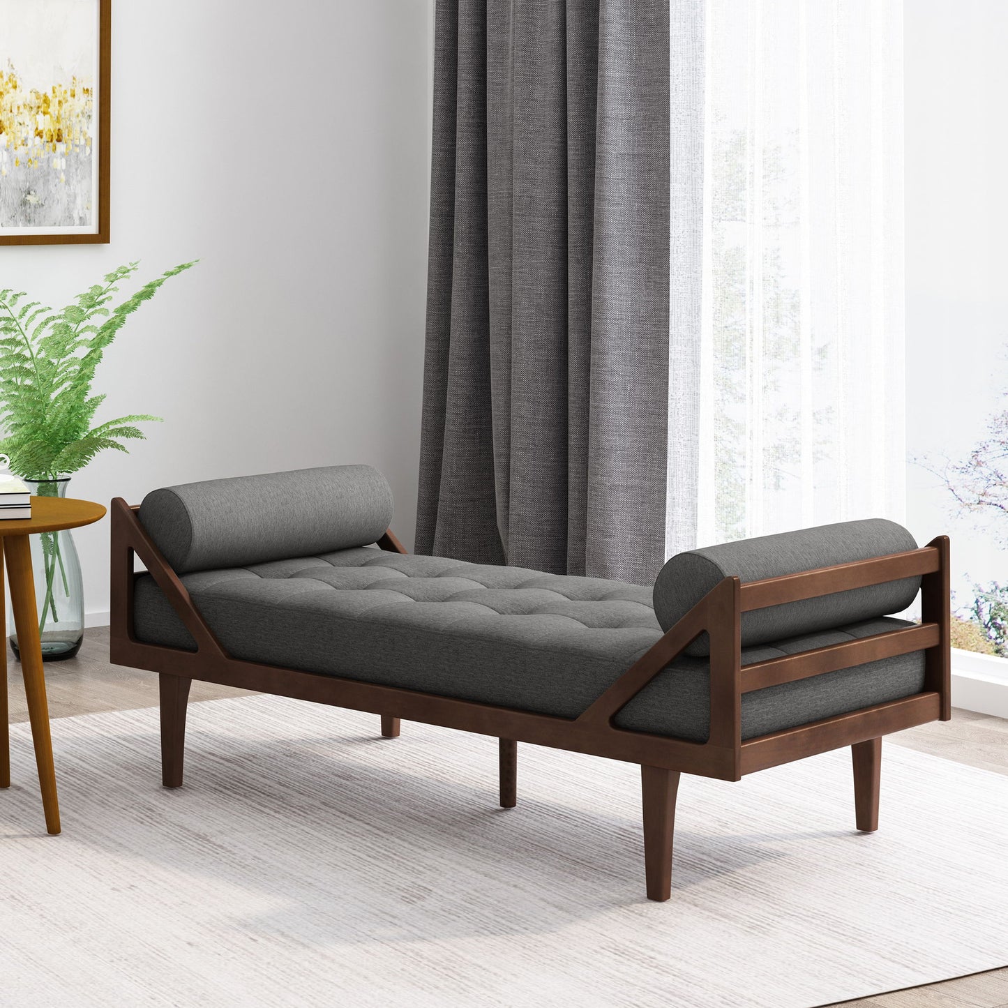 Chic Contemporary Chaise Lounge With Button Tufting And Bentwood Structure