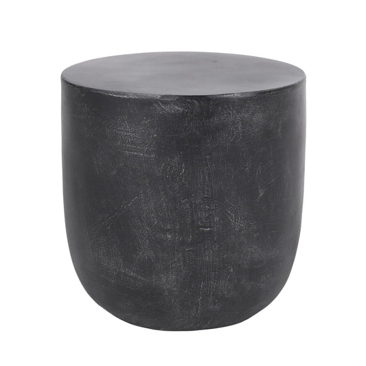 Outdoor Lightweight Concrete End Table With Natural Texture - Matte Black