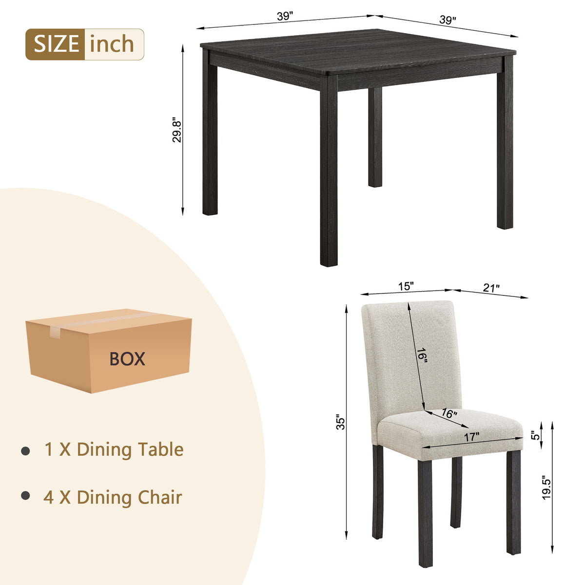 5 Piece Dining Table Set For 4, Small Kitchen Table With 4 Fabric Chairs
