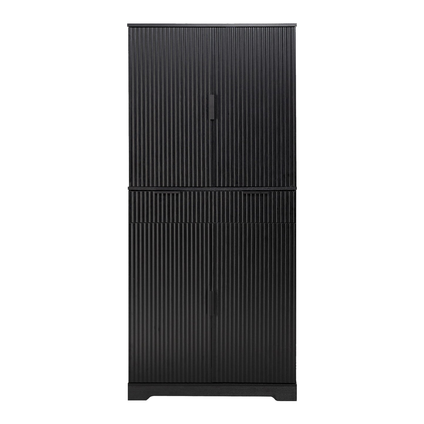 Fluted Kitchen Pantry Cabinet With 3 Keyboard Drawers & 6 Adjustable Door Shelves