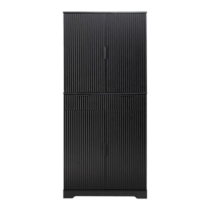Fluted Kitchen Pantry Cabinet With 3 Keyboard Drawers & 6 Adjustable Door Shelves