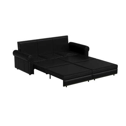 Pull Out Sofa Bed 3 In 1 Velvet Convertible Sleeper Sofa With Nailhead Trim & Rolled Arm, Multi Functional