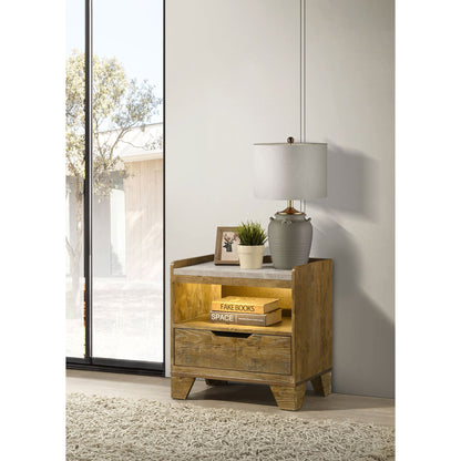 Packard - 1 Drawer Nightstand With LED Lighting And USB Charging - Oak