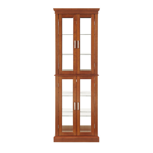 Curio Cabinet Lighted Curio Diapaly Cabinet With Adjustable Shelves And Mirrored Back Panel, Tempered Glass Doors (6 Tier), (E26 Light Bulb Not Included)