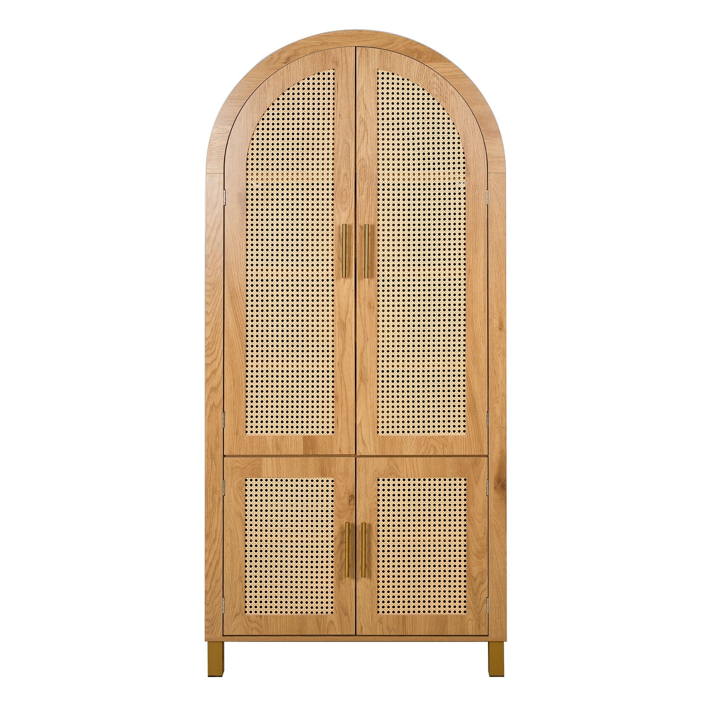 Tall Arched Cabinet With Rattan Doors & Adjustable Shelves