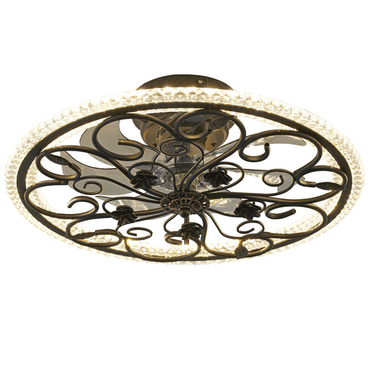 Flower Caged Ceiling Fan With LED Light And Remote Control - Matte Black