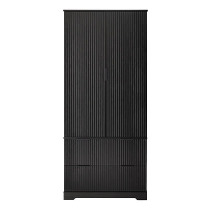 Fluted Kitchen Pantry Cabinet With 2 Large Drawers & 8 Door Spice Rack
