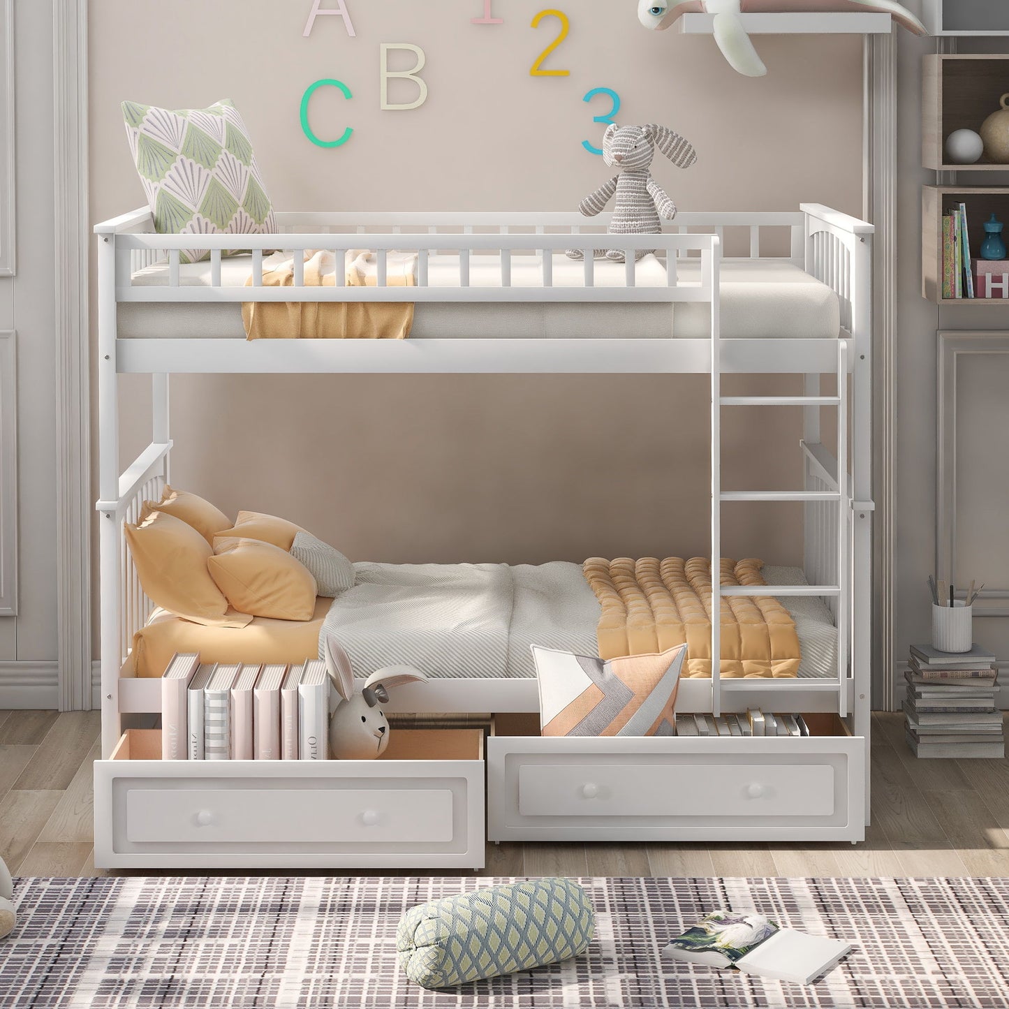 Twin Over Twin Bunk Bed With Drawers, Convertible Beds