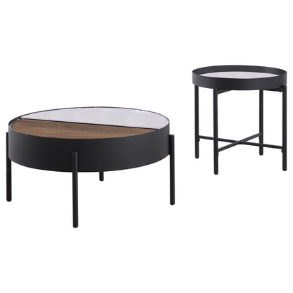 Rafael - 2 Piece Coffee Table Set With Sliding Storage - Tan / Black