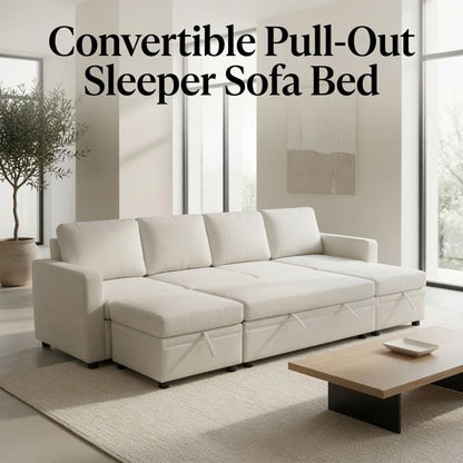 Extra Wide U - Shape Convertible Sleeper Sofa Bed With Dual Storage Ottoman