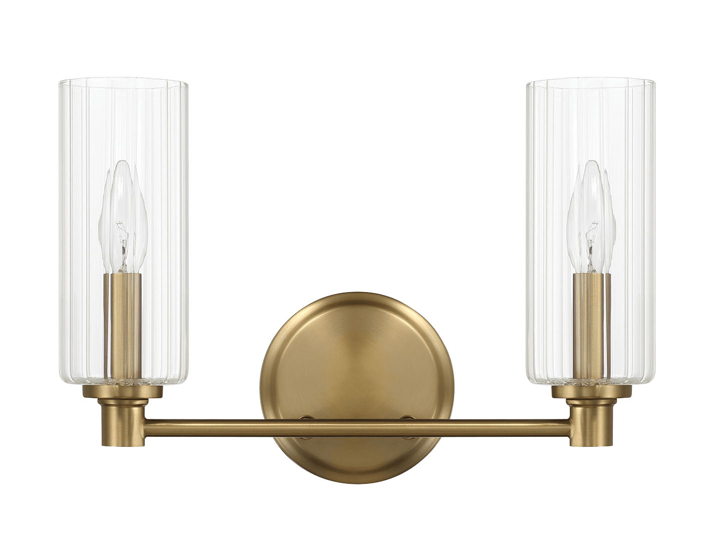 Regal - Double Light Vanity With Clear Ribbed Satin - Antique Brass / Clear