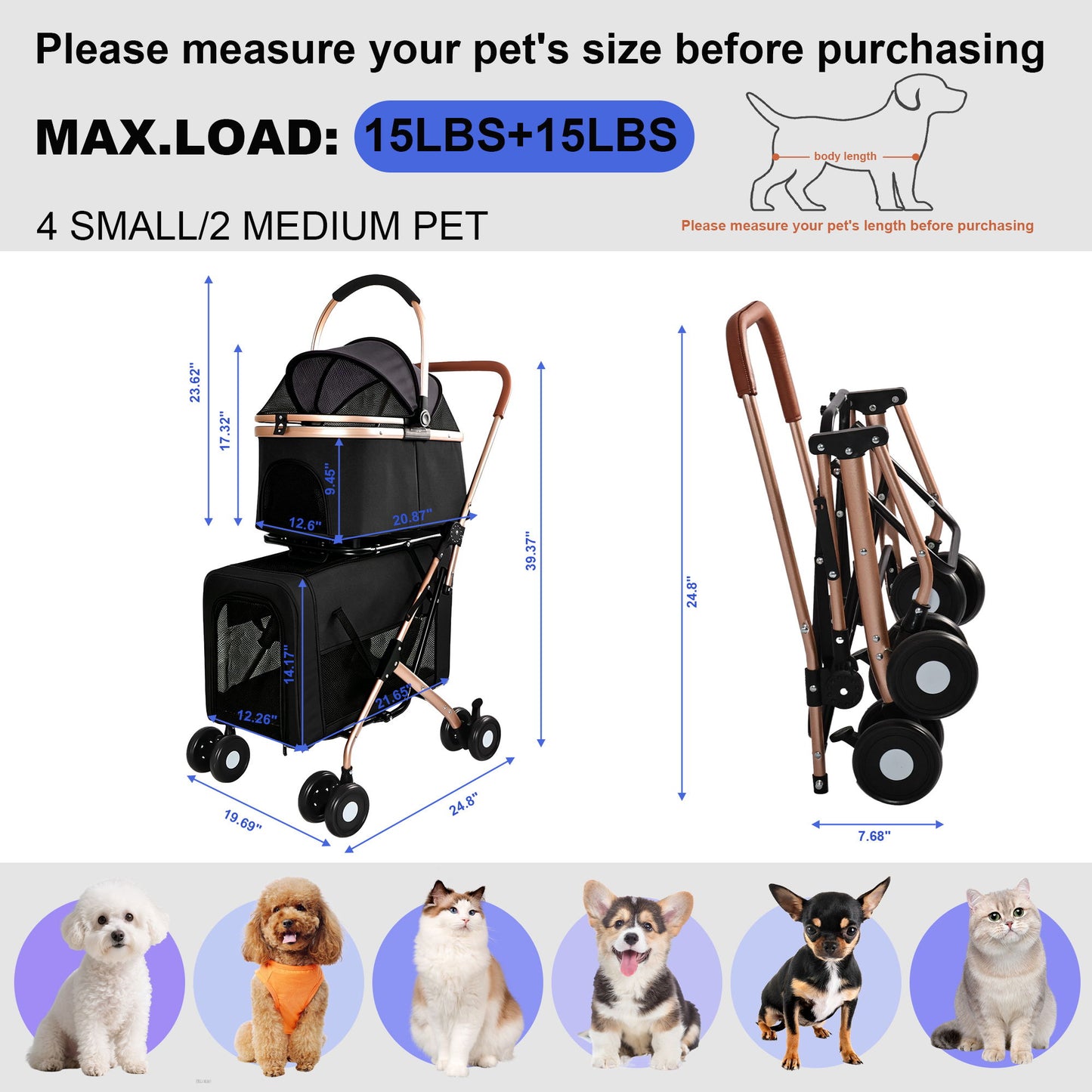 Double Pet Stroller For Dogs And Cats