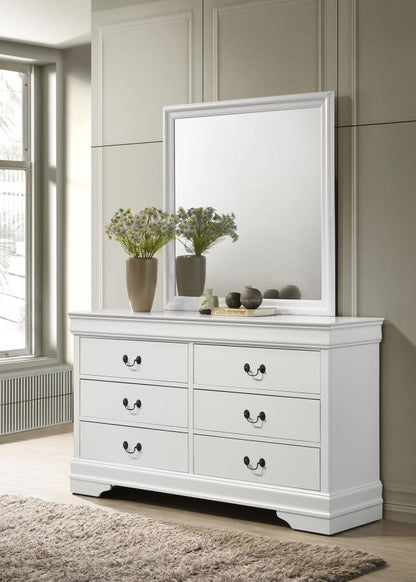 Louis Philippe - 6-Drawer Dresser And Mirror - White