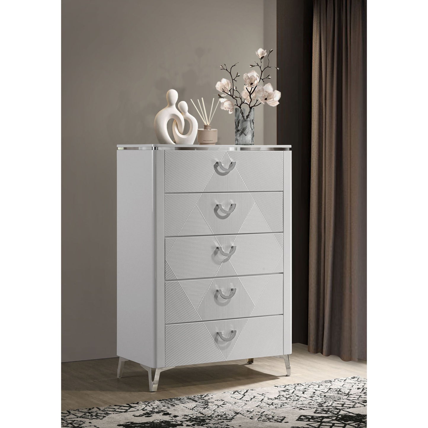 Buckley - 5 Drawer Chest - Gloss White