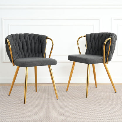 Modern Simple Linen Dining Chair With Plated Metal Legs (Set of 2)