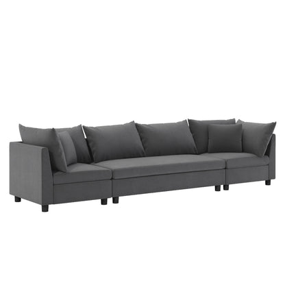 Modern Modular Sectional Oversized 4 Seat Couch Set & 4 Pillows, Minimalist Style Wide Seat Comfy Sofa - Gray