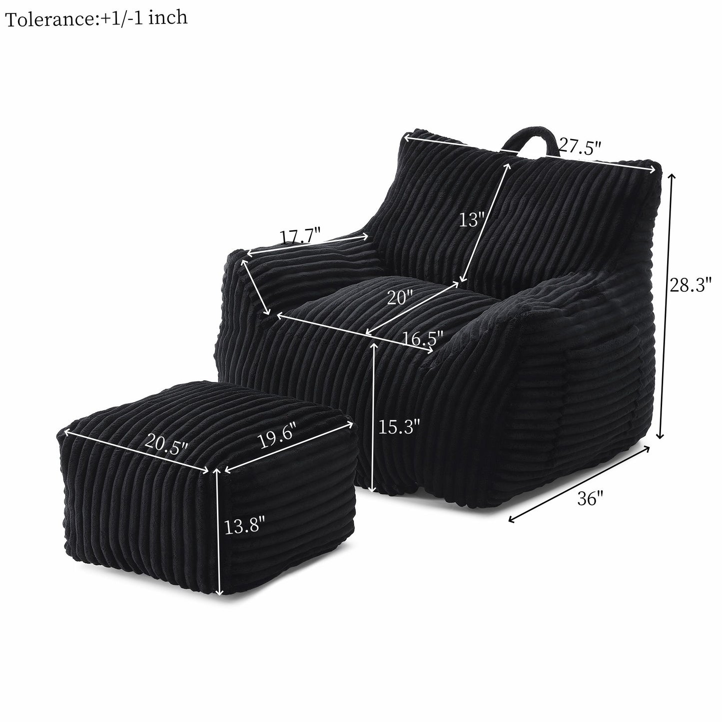 Giant Bean Bag Chair With Armrests And Footstool