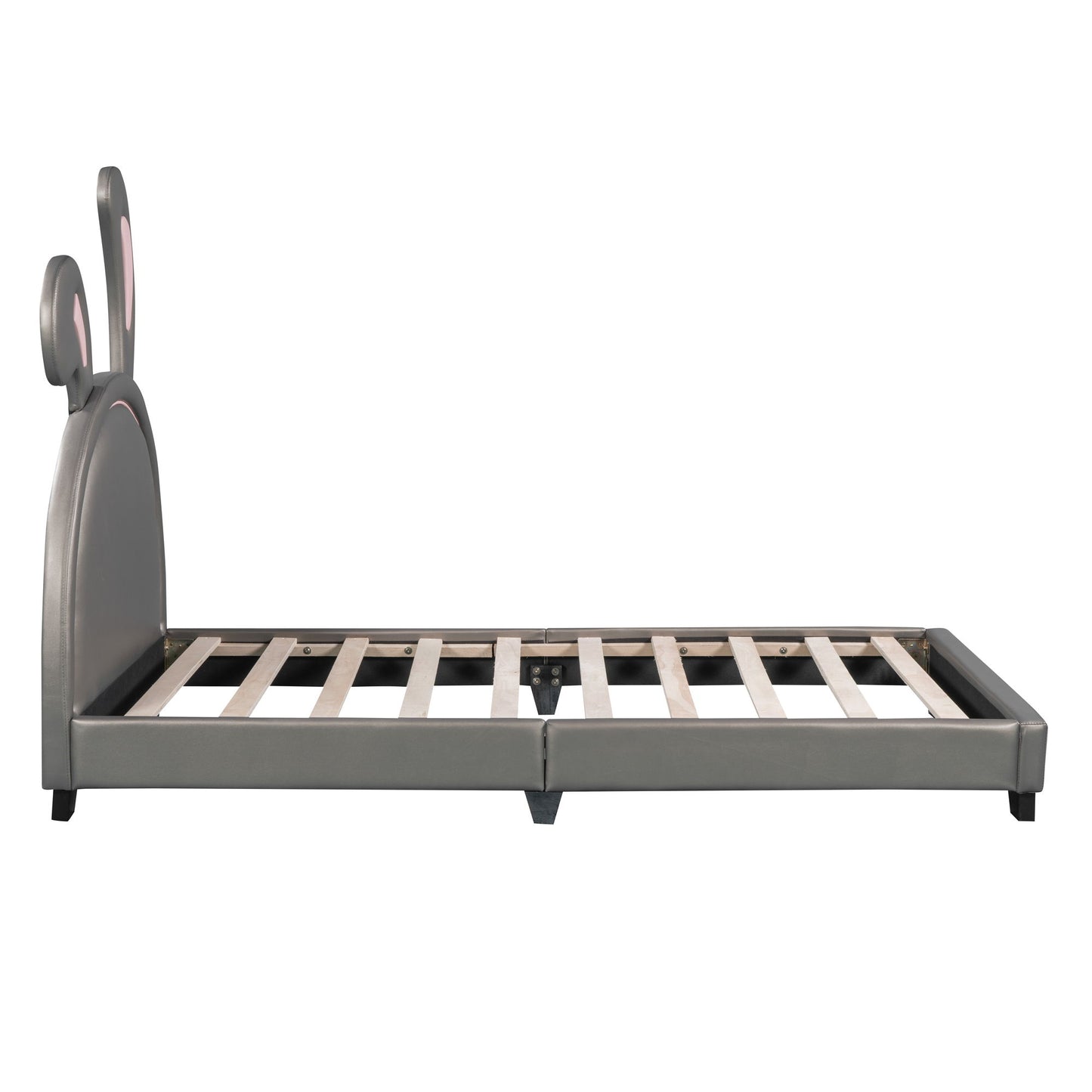 Upholstered Leather Platform Bed With Rabbit Ornament