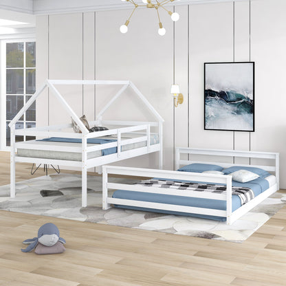 Twin Over Full House Bunk Bed With Built-In Ladder