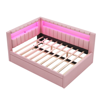 Upholstered Platform Bed With USB Ports And LED Belt