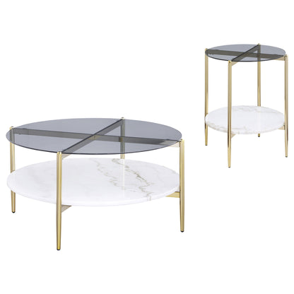 Jackel - 2 Piece Round Coffee And End Table Set - Gold
