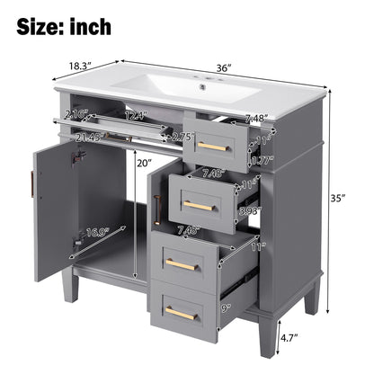 Modern Bathroom Vanity With Ceramic Sink, Soft Close Storage Cabinet