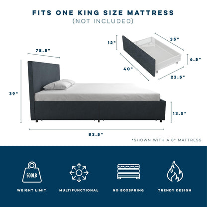 Kelly - King Upholstered Bed With Storage - Navy